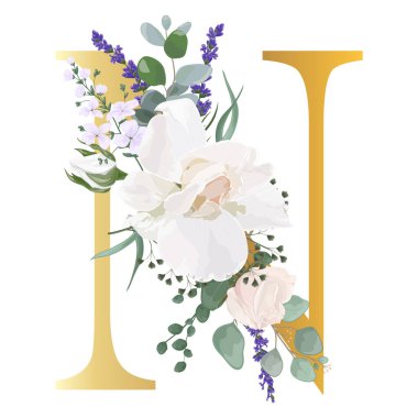 Çiçek alfabesi. Düğün davetiyeleri, tebrik kartları, doğum günü, logo, poster diğer fikirler. Vektör illüstrasyonu.