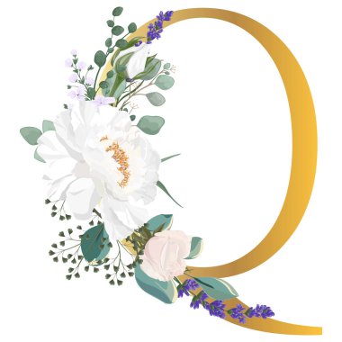 Çiçek alfabesi. Düğün davetiyeleri, tebrik kartları, doğum günü, logo, poster diğer fikirler. Vektör illüstrasyonu.