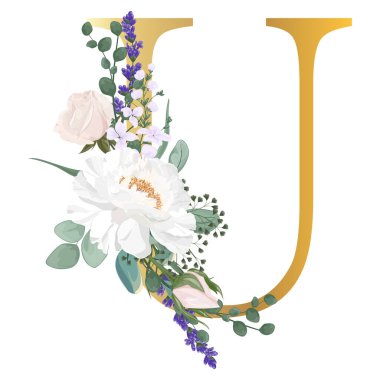 Çiçek alfabesi. Düğün davetiyeleri, tebrik kartları, doğum günü, logo, poster diğer fikirler. Vektör illüstrasyonu.