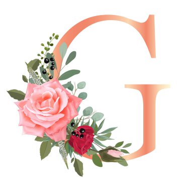 Çiçek alfabesi. Düğün davetiyeleri, tebrik kartları, doğum günü kartı, logo, poster diğer fikirler. Vektör illüstrasyonu.