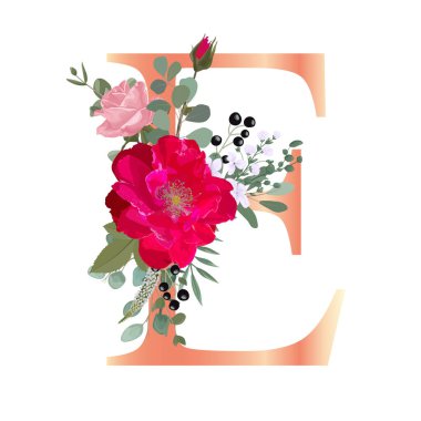 Çiçek alfabesi. Düğün davetiyeleri, tebrik kartları, doğum günü kartı, logo, poster diğer fikirler. Vektör illüstrasyonu.