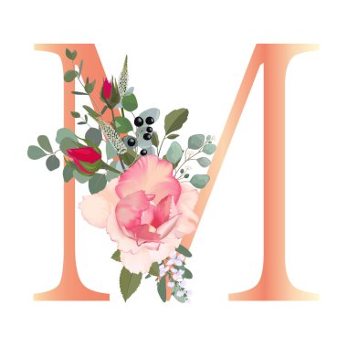 Floral Alphabet. Wedding invitations, greeting card, birthdaybe, logo, poster other ideas. Vector illustration.