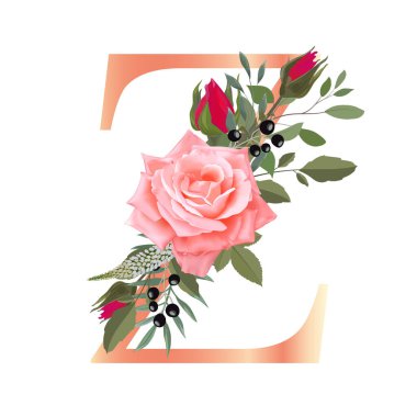 Çiçek alfabesi. Düğün davetiyeleri, tebrik kartları, doğum günü kartı, logo, poster diğer fikirler. Vektör illüstrasyonu.