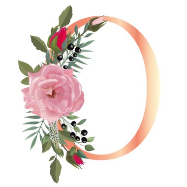 Çiçek alfabesi. Düğün davetiyeleri, tebrik kartları, doğum günü kartı, logo, poster diğer fikirler. Vektör illüstrasyonu.