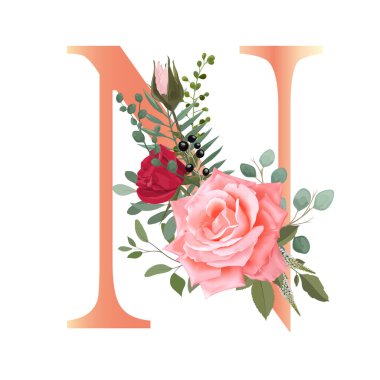 Çiçek alfabesi. Düğün davetiyeleri, tebrik kartları, doğum günü kartı, logo, poster diğer fikirler. Vektör illüstrasyonu.