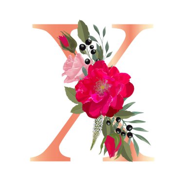 Çiçek alfabesi. Düğün davetiyeleri, tebrik kartları, doğum günü kartı, logo, poster diğer fikirler. Vektör illüstrasyonu.