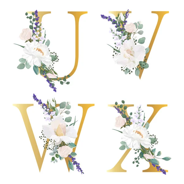 Floral Alphabet Wedding Invitations Greeting Card Birthday Logo Poster Other — Stock vektor