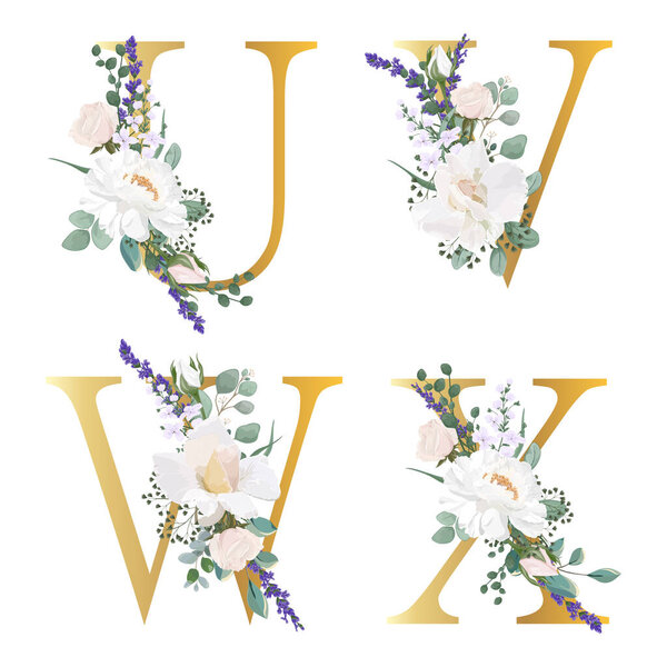 Floral Alphabet. Wedding invitations, greeting card, birthday, logo, poster other ideas. Vector illustration.