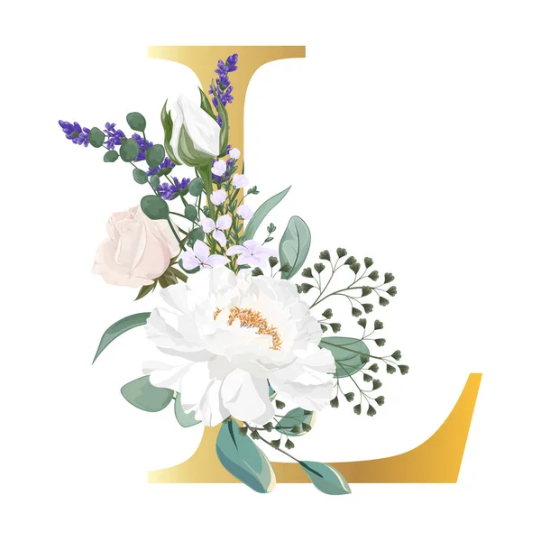 Floral Alphabet Wedding Invitations Greeting Card Birthday Logo Poster Other — 스톡 벡터