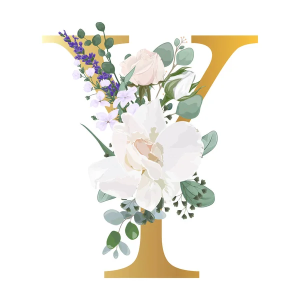 Floral Alphabet Wedding Invitations Greeting Card Birthday Logo Poster Other — 스톡 벡터