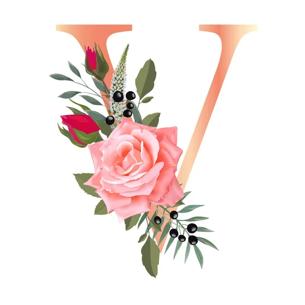Floral Alphabet Wedding Invitations Greeting Card Birthdaybe Logo Poster Other — 스톡 벡터