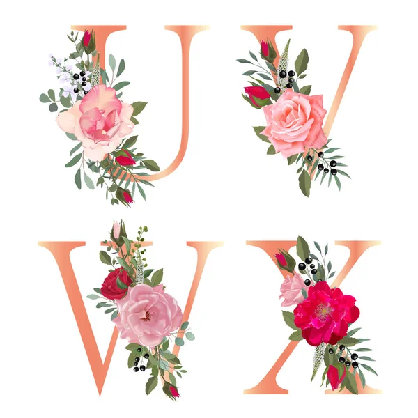 Floral Alphabet Wedding Invitations Greeting Card Birthdaybe Logo Poster Other — Stock Vector