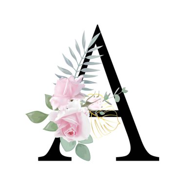 Çiçek alfabesi. Düğün davetiyeleri, tebrik kartları, doğum günü, logo, poster diğer fikirler. Vektör illüstrasyonu.