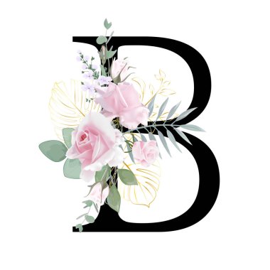 Çiçek alfabesi. Düğün davetiyeleri, tebrik kartları, doğum günü, logo, poster diğer fikirler. Vektör illüstrasyonu.