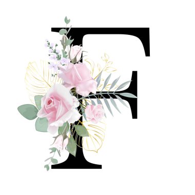 Çiçek alfabesi. Düğün davetiyeleri, tebrik kartları, doğum günü, logo, poster diğer fikirler. Vektör illüstrasyonu.