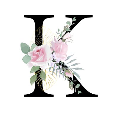 Çiçek alfabesi. Düğün davetiyeleri, tebrik kartları, doğum günü, logo, poster diğer fikirler. Vektör illüstrasyonu.