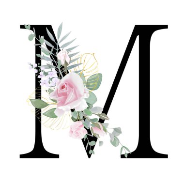 Floral Alphabet.  Wedding invitations, greeting card, birthday, logo, poster other ideas. Vector illustration.