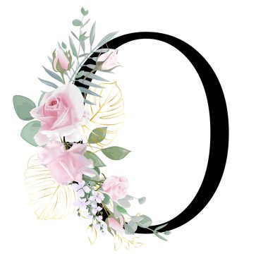 Çiçek alfabesi. Düğün davetiyeleri, tebrik kartları, doğum günü, logo, poster diğer fikirler. Vektör illüstrasyonu.