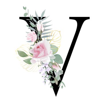 Çiçek alfabesi. Düğün davetiyeleri, tebrik kartları, doğum günü, logo, poster diğer fikirler. Vektör illüstrasyonu.