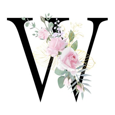 Çiçek alfabesi. Düğün davetiyeleri, tebrik kartları, doğum günü, logo, poster diğer fikirler. Vektör illüstrasyonu.