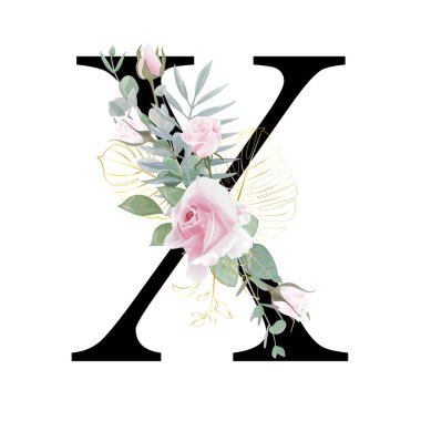 Çiçek alfabesi. Düğün davetiyeleri, tebrik kartları, doğum günü, logo, poster diğer fikirler. Vektör illüstrasyonu.