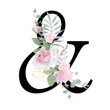 Çiçek alfabesi. Düğün davetiyeleri, tebrik kartları, doğum günü, logo, poster diğer fikirler. Vektör illüstrasyonu.