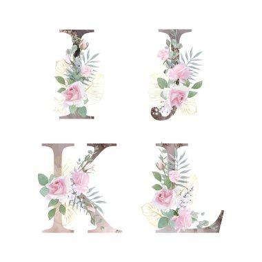 Çiçek alfabesi. Düğün davetiyeleri, tebrik kartları, doğum günü, logo, poster diğer fikirler. Vektör illüstrasyonu.