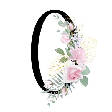 Çiçek alfabesi. Düğün davetiyeleri, tebrik kartları, doğum günü, logo, poster diğer fikirler. Vektör illüstrasyonu.