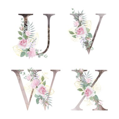 Floral Alphabet.  Wedding invitations, greeting card, birthday, logo, poster other ideas. Vector illustration.