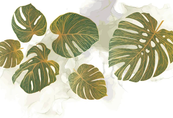Tropical Leaves Watercolor Hand Drawing — Vettoriale Stock