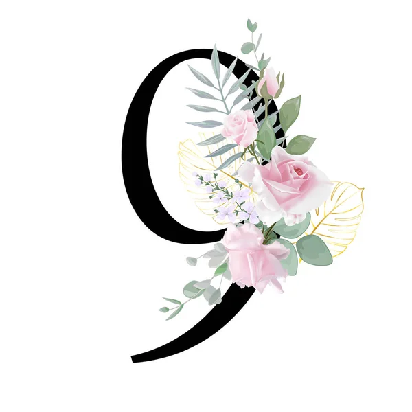 Floral Alphabet Wedding Invitations Greeting Card Birthday Logo Poster Other — стоковый вектор