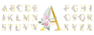 Floral Alphabet.  Wedding invitations, greeting card, birthday, logo, poster other ideas. Vector illustration.