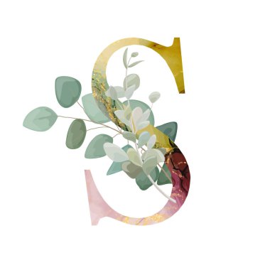 Çiçek alfabesi. Düğün davetiyeleri, tebrik kartları, doğum günü, logo, poster diğer fikirler. Vektör illüstrasyonu.