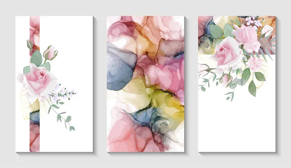 Set Watercolor Floral Banners Flowers Leaves Peonies Spring Tropical Other —  Vetores de Stock