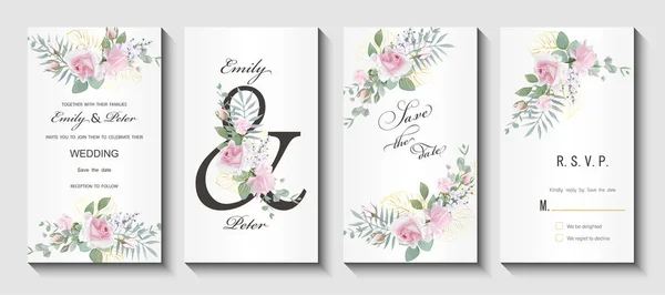 Wedding Invitation Card Floral Pattern Watercolor Flowers — стоковый вектор