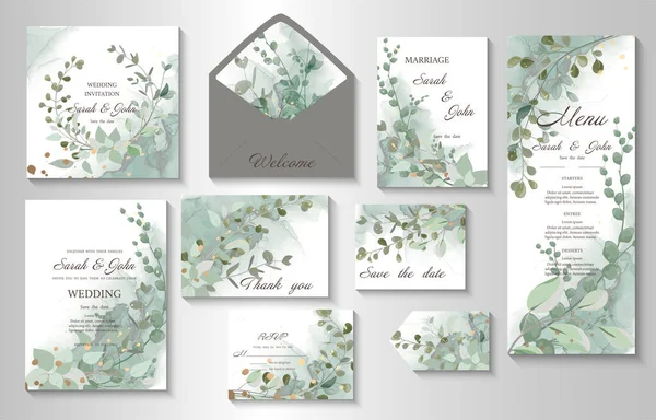 Set Vector Templates Brochure Invitation Flyer Wedding Date — Διανυσματικό Αρχείο