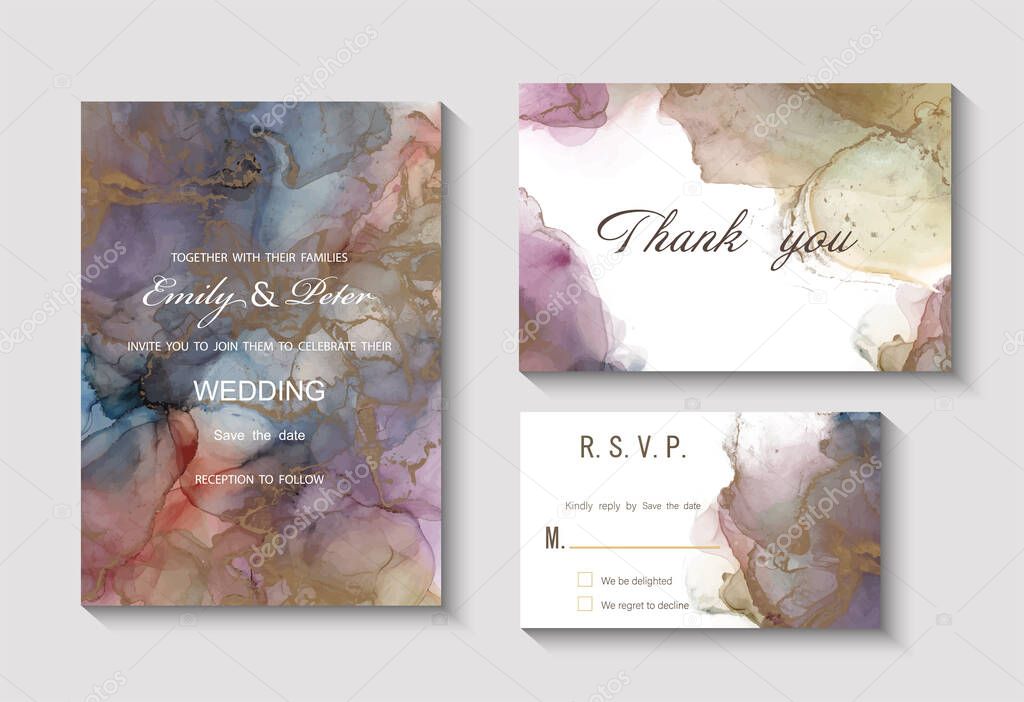 abstract business cards with hand drawn watercolor illustration