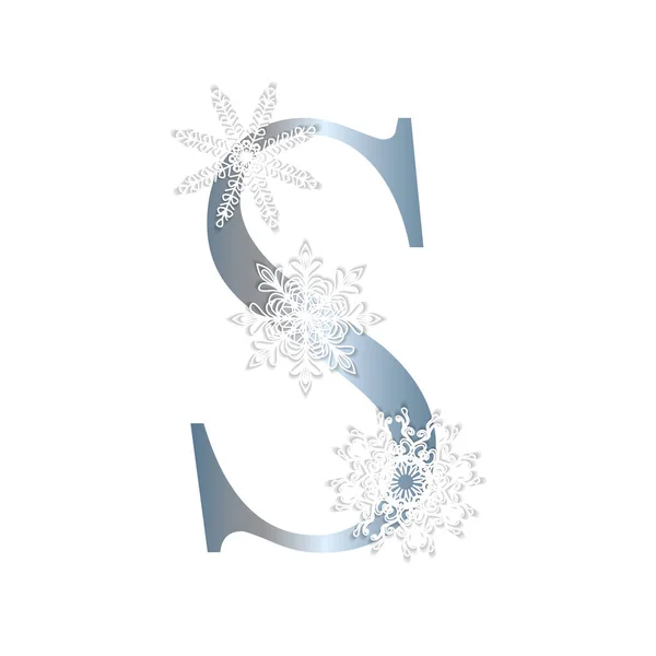 Alphabet Winter Style Letter Snowflakes Vector Illustration — ストックベクタ