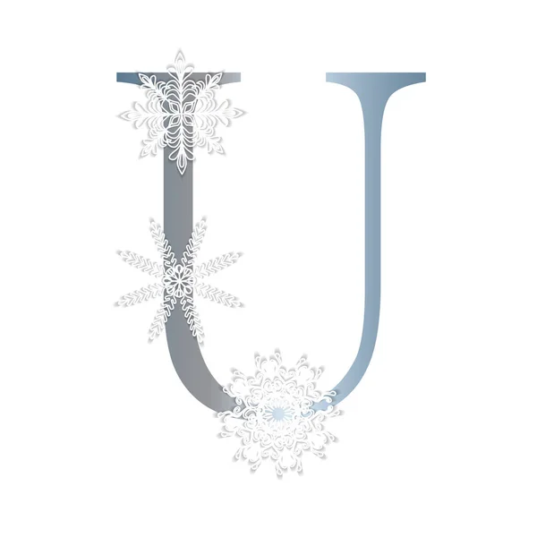 Alphabet Winter Style Letter Snowflakes Vector Illustration — ストックベクタ