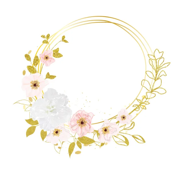 Watercolor Floral Frame Flowers Leaves Hand Drawn Illustration — Διανυσματικό Αρχείο
