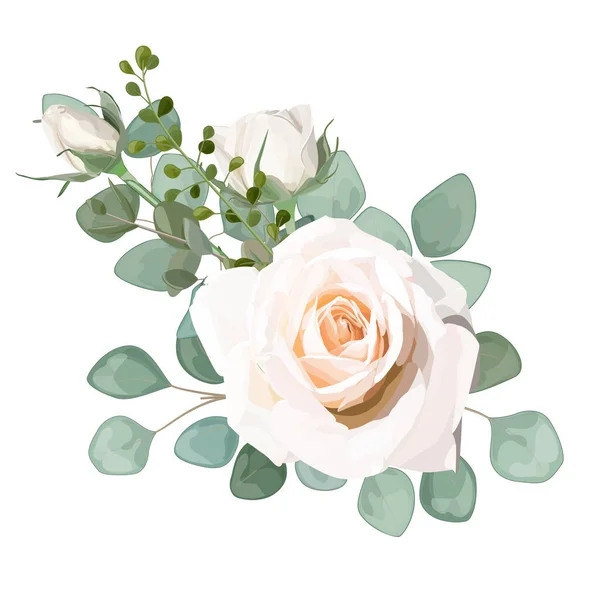 Beautiful Floral Composition Watercolor Roses Leaves Vector Illustration — Stok Vektör