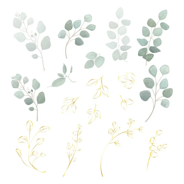 Vector Illustration Floral Branches Leaves Botanical Background — Stock Vector