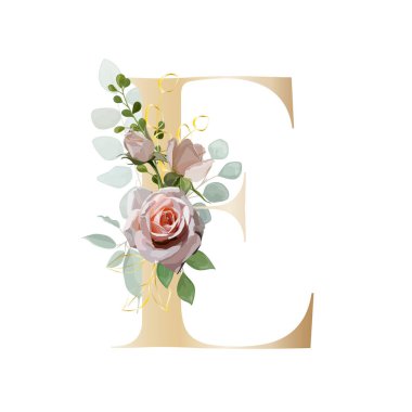 Çiçek alfabesi. Botanik buketi ile harfleri ayarla. Vektör illüstrasyonu.