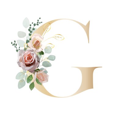 Çiçek alfabesi. Botanik buketi ile harfleri ayarla. Vektör illüstrasyonu.