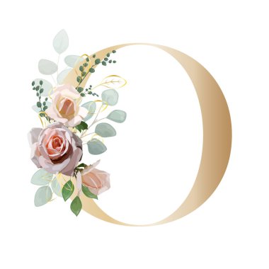 Çiçek alfabesi. Botanik buketi ile harfleri ayarla. Vektör illüstrasyonu.