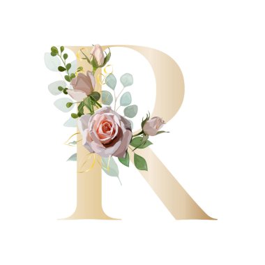 Çiçek alfabesi. Botanik buketi ile harfleri ayarla. Vektör illüstrasyonu.