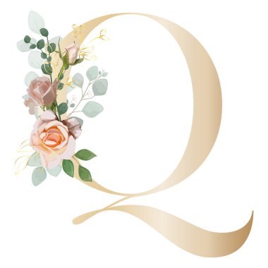 Çiçek alfabesi. Botanik buketi ile harfleri ayarla. Vektör illüstrasyonu.