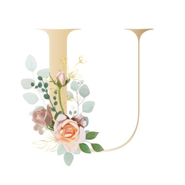 Floral Alphabet. Set letters with the botanical bouquet. Vector illustration.