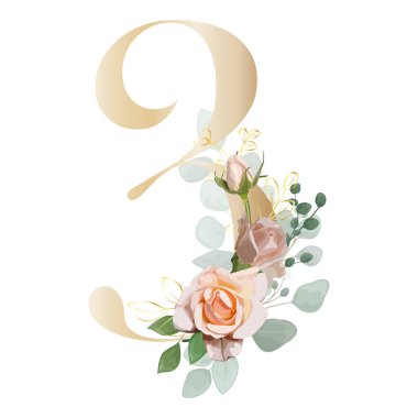 Çiçek alfabesi. Botanik buketi ile harfleri ayarla. Vektör illüstrasyonu.