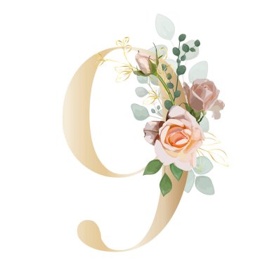 Floral Alphabet. Set letters with the botanical bouquet. Vector illustration.